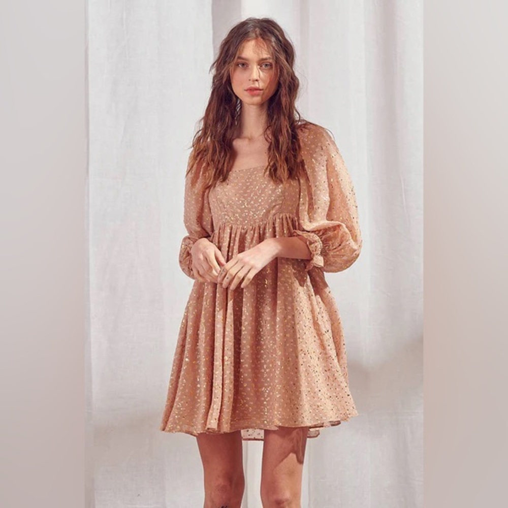 Storia Gold Flaked Babydoll Mini Dress